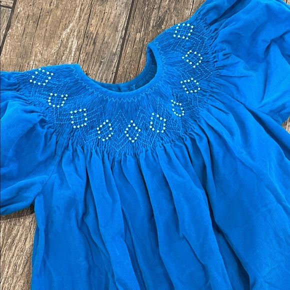 Mom & Me blue teal corduroy smocked dress pearls size 6x - Picture 2 of 6